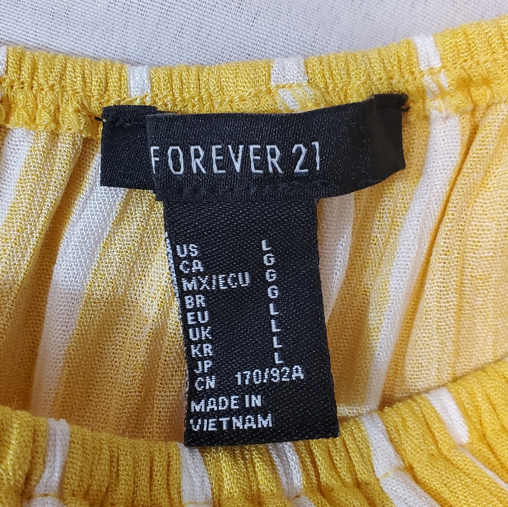 Forever 21 Yellow Striped Gauzy Off Shoulder Crop Top - Picture 7 of 7